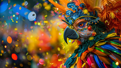 close up of a carnival mask, close up of a carnival scene in the brazil, face with carnival mask, colored faces