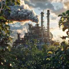 Air pollution crisis of danger PM 2.5 carbon dioxide dust smoke from coal power plant. Air pollution on city or town.