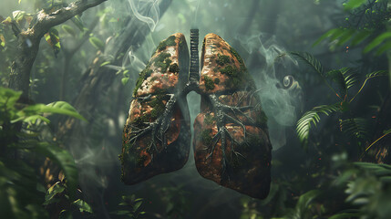 Forest trees in the Lung shape. Concept image, Showing dense forest trees in the shape of a lung. In the lush and pristine forest.