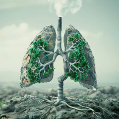 Forest trees in the Lung shape. Concept image, Showing dense forest trees in the shape of a lung. In the lush and pristine forest.