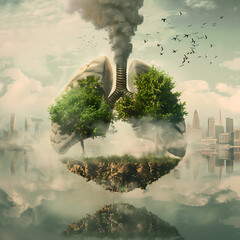 Forest trees in the Lung shape. Concept image, Showing dense forest trees in the shape of a lung. In the lush and pristine forest.