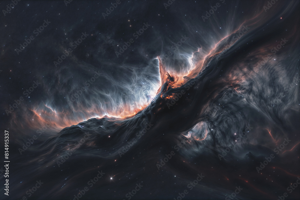 Sticker illustration of a space cosmic background of supernova ,red nebula and stars, glowing mysterious uni