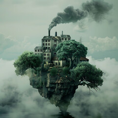 Air pollution crisis of danger PM 2.5 carbon dioxide dust smoke from coal power plant. Air pollution on city or town.