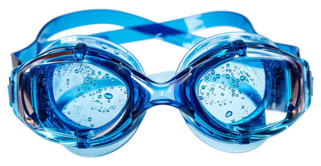 Blue swimming goggles with clear lenses isolated on transparent background png