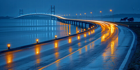 A bridge over a body of water with a bridge in the background