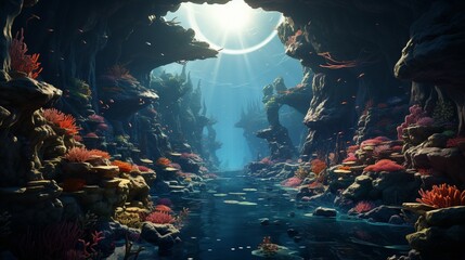 Artistic concept illustration of a underwater landscape.