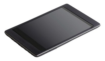 Sleek black tablet with textured edges isolated on transparent background png