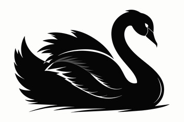 A swan silhouette black vector artwork illustration 