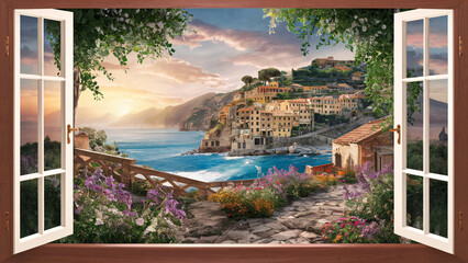 view of the mediterranean sea from the window poster travel background