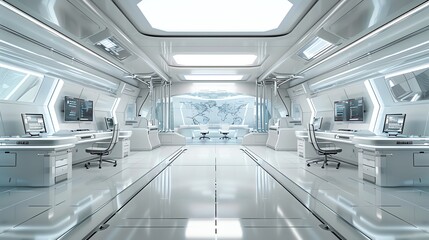 Design a futuristic spaceship interior control room