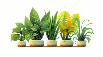 Houseplant humidity control flat design front view tropical plant care theme water color Monochromatic Color Scheme