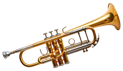 Obraz premium Vintage golden trumpet isolated on transparent background png