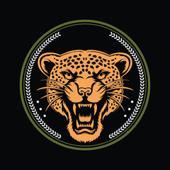 Vintage Retro Angry Roaring Tiger Jaguar Leopard Puma Cheetah Head Logo Design