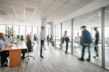 business people walking in the corridor of an business center, pronounced motion blur, crowded...