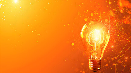 A light bulb is lit up on a bright orange background