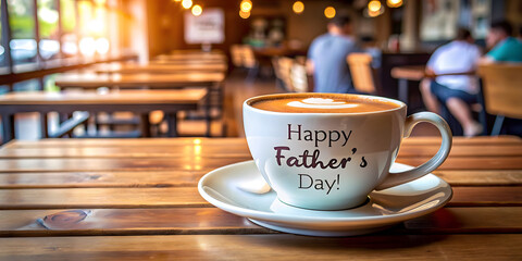 2:1.Father's Day Greetings: Cappuccino Cup on Café Table (Spacious Copy Area). Perfect for: Father's Day Celebrations, Café Promotions, Family Events, Social Media Posts, Greeting Cards, Event Flyers.