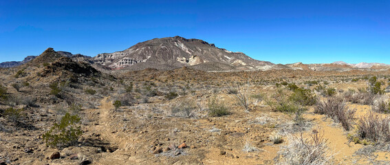 Hiking trail through the orange desert of Big Bend Ranch State Park, Texas