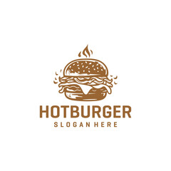Vintage burger, fast food and restaurant logo vector illustration