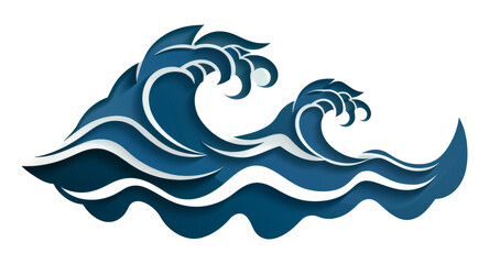 Stylized dark blue ocean waves isolated on transparent background png