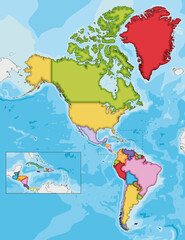 Fototapeta premium Blank Political America Map vector illustration with different colors for each country. Editable and clearly labeled layers.