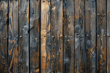 Fototapeta premium Dark brown wood background, top view. Wood texture wallpaper with grain and texture for design, text