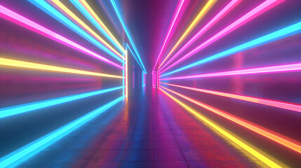 A neon lighted tunnel with a rainbow of colors