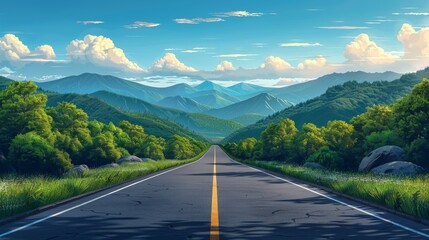 A curving road stretches into the distance through lush green hills under a cloudy sky, symbolizing a business journey or the path to success.