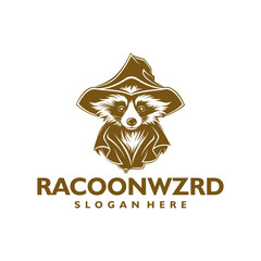 Raccoon wizard logo vector illustration