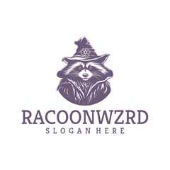 Raccoon wizard logo vector illustration