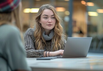Focused Female Entrepreneur Working on Laptop in Modern Office Space