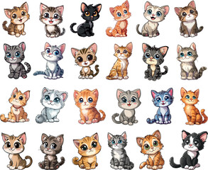 Set of cartoon cats, cute vector kittens t-shirt or mug idea