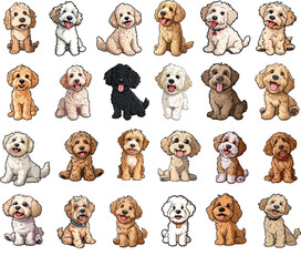 Set of cartoon doodle dogs, cute vector puppies t-shirt or mug idea