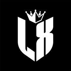 LX Letter monogram with shield shape with crown black and white color design