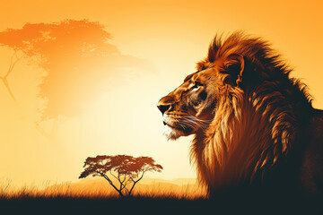 Safari king. Lion silhouette.