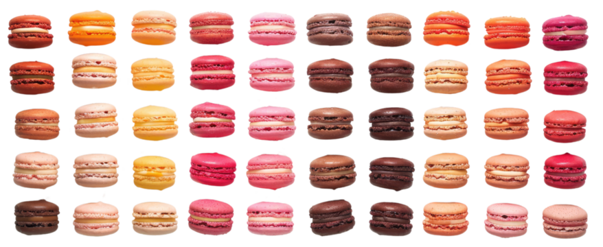 Colorful macarons in isolated on transparent background.
