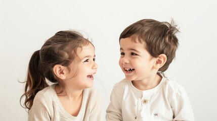 Candid Moments of Kids' Wonder and Joy in a Minimalist Studio Setting on a Pure White Backdrop, Magazine Photography Featuring Playful and Happy Child Generative ai