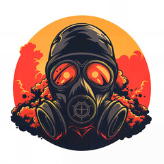 Person wearing gas mask apocalypse concept vector logo style. White isolated background. Generative AI image.