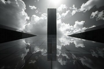  render of a modern skyscraper with clouds in the sky