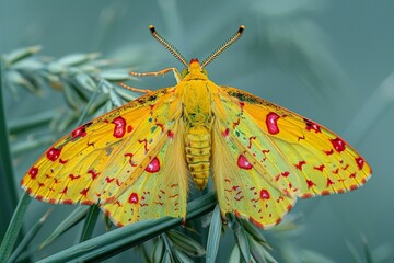 Close up of yellow butterfly on a green leaf,  Natural background - Powered by Adobe