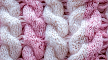 Close Up of Pink and White Knitted Fabric. Generative AI