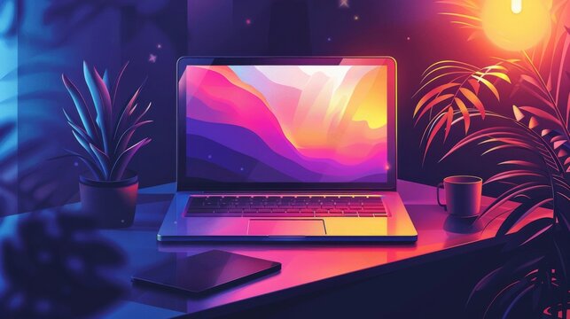 Illustration of a laptop with customizable productivity shortcuts and gestures