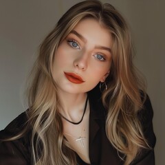Fototapeta premium Una chica con cabello rubio cobrizo y una actitud muy elegante