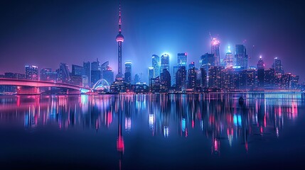 Iconic city skyline at night 