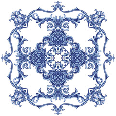 Textile design for elegant scarf in Baroque style with blue elements