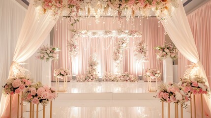 Front view of modern green and white wedding decorations for a fresh look