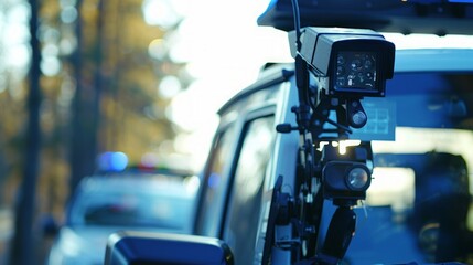 Mobile CCTV camera mounted on a vehicle, capturing live footage during law enforcement operations or event security