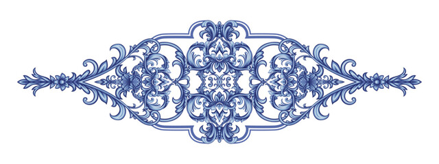 Blue baroque decorative composition, seamless pattern border