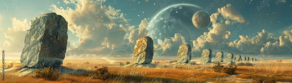Canvas Prints a series of large rocks are arranged in a row in a desert landscape