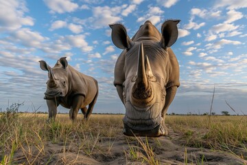 Naklejka premium A rhino in its natural habitat