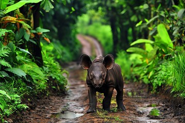 Naklejka premium A rhino in its natural habitat